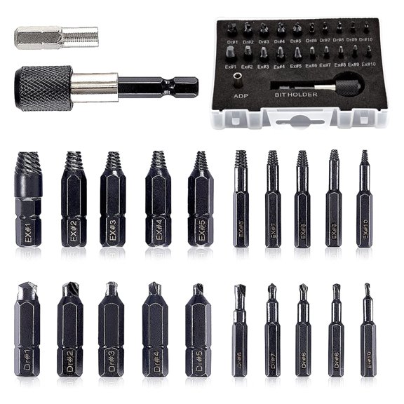 XISAOK 22Pieces Damaged Screw Extractor Drill Bit Set Stripped Screw Extractor Kit