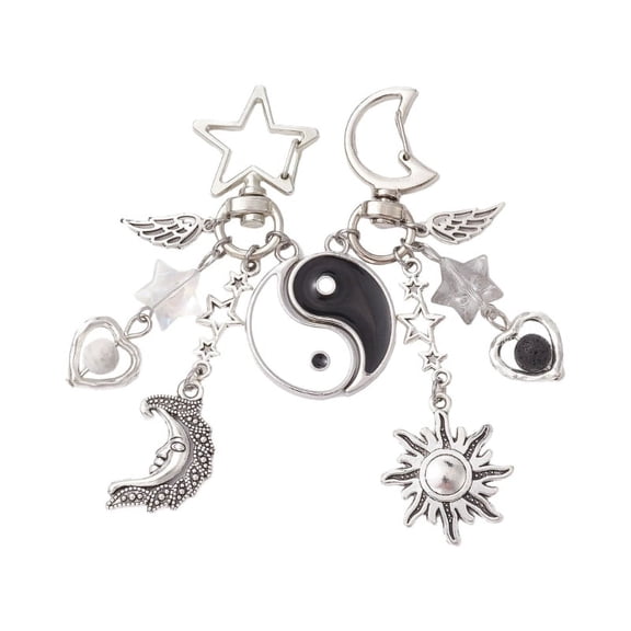 XISAOK 2PCS Moon Sun Heart Charm Keychains Sweet Couple Pendant Keyring Jewelry Gift