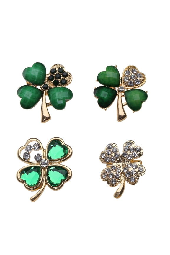 4Pcs Four Leaf Clover Brooch Fashion Rhinestones Lapel Pin Dress Brooch Pins
