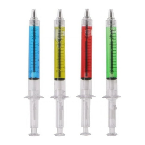 XISAOK 4Pcs Novelty Injection Syringe Gel Pen Ballpoint Black Ink Liquid Medical Style