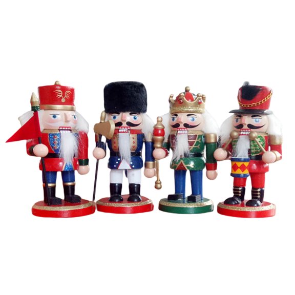 XISAOK 4pcs Nutcracker Ornament Set Walnut Soldier King Puppet Wooden Figures Christmas