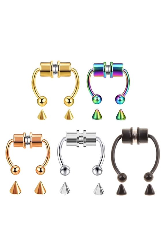 5 Pcs Fake Septum Piercing Magnetic Horseshoe Nose Ring Non Piercing Clip Stainless Steel Reusable Nose Hoop Jewelry Gifts
