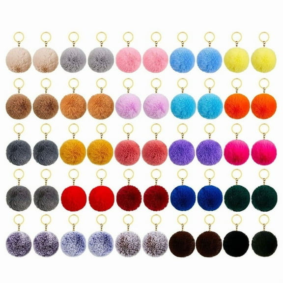 XISAOK 50Pcs Rabbit Plush Ball Keychain Fashion Women Girl Pendant Keyring Pompom