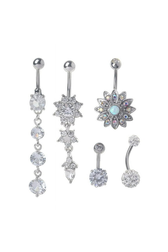 5x/Set CZ Stone Body Piercing Set Jewelry Belly Button Ring Navel Ring Barbells