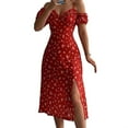 thumbnail image 1 of XISAOK Casual Print Summer Dress Off Shoulder Sundress Sexy Spaghetti Strap V-Neck, 1 of 15