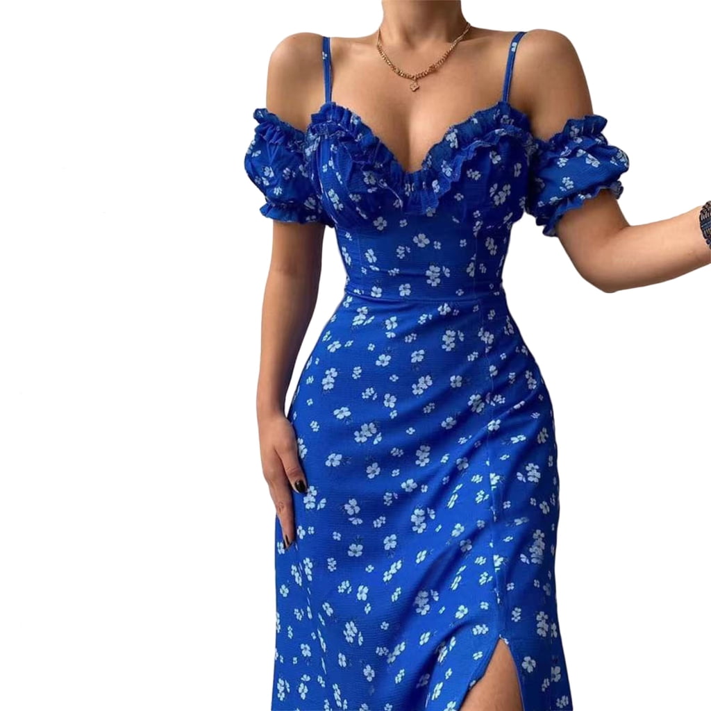 XISAOK Casual Print Summer Dress Off Shoulder Sundress Sexy Spaghetti — free download