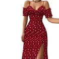 thumbnail image 1 of XISAOK Casual Print Summer Dress Off Shoulder Sundress Sexy Spaghetti Strap V-Neck, 1 of 16