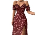 thumbnail image 1 of XISAOK Casual Print Summer Dress Off Shoulder Sundress Sexy Spaghetti Strap V-Neck, 1 of 13