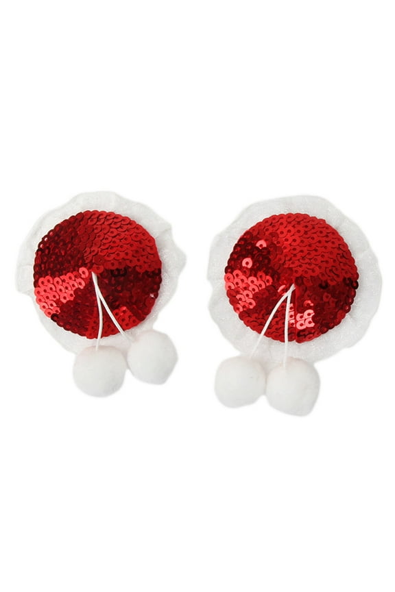 Christmas Sexy Nipple Cover Shiny Metallic Sequins Lace Trim Breast Chest Stickers with Plush Ball Bow Self-Adhesive Bra Pasties Lingerie