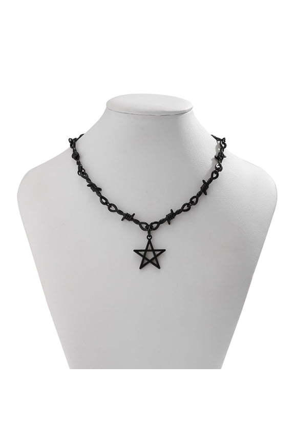 Hip Hop Thorn Star Necklace Gothic Pendant Neck Chain Adjustable Y2K Neckwear
