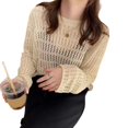 thumbnail image 1 of XISAOK Hollow Out Sweater Crewneck Elegant Long Sleeve See Through Knitted Tops Y2K, 1 of 20