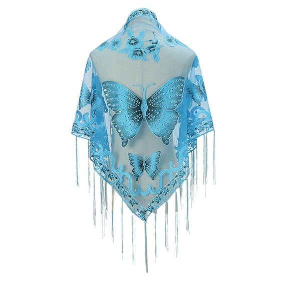 XISAOK Lace Triangle Scarf Butterfly Embroidered Shawl Wrap Sheer Shawl With Fringe
