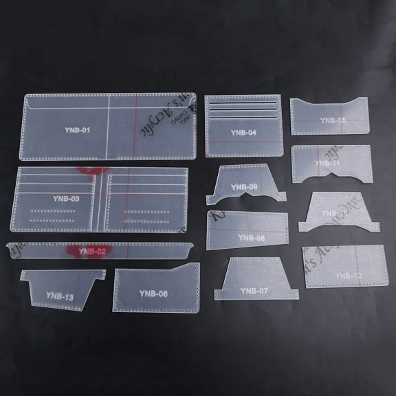 XISAOK Leather Crafting Stencils Bulk of 13Pcs Clear Acrylic Wallet Making Templates
