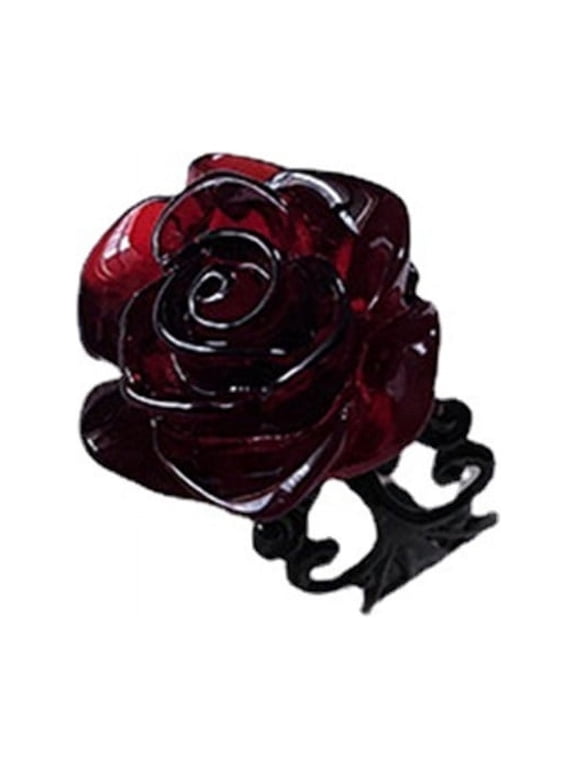 Punk Gothic Red Rose Rings Adjustable Hollow Rings for Women Halloween Rings
