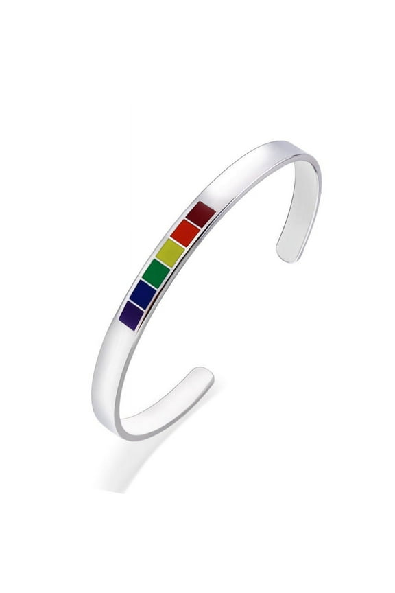 Rainbow Love Pride Bracelets Lesbian & Gay Stainless Steel Enamel Cuff Bangle