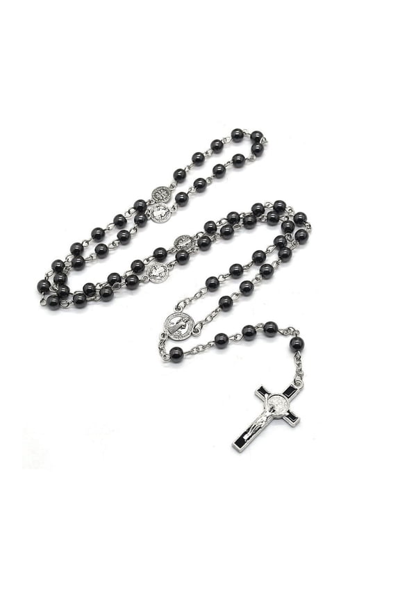 Saint Benedict Black Gallstone Rosary Necklace Catholic Prayer Rosary Necklace