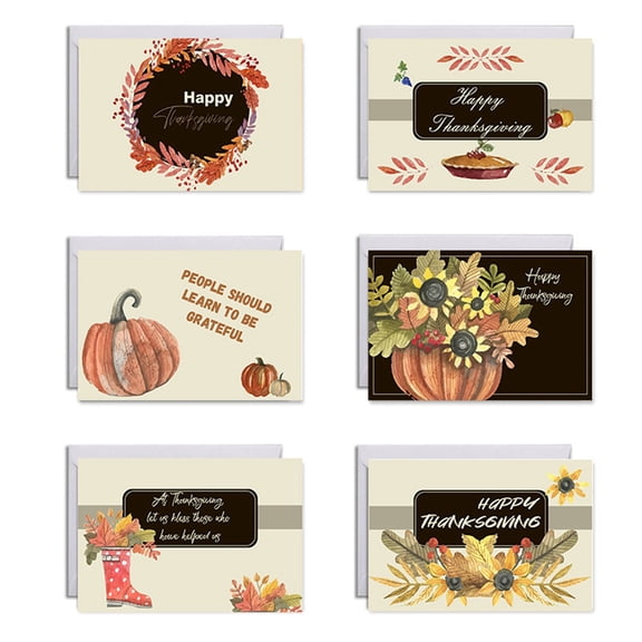 XISAOK Set of 6 Happy Thanksgiving Cards with Envelopes Stickers Pumpkin Greeting Card for Fall Harvest Thank You Postcards