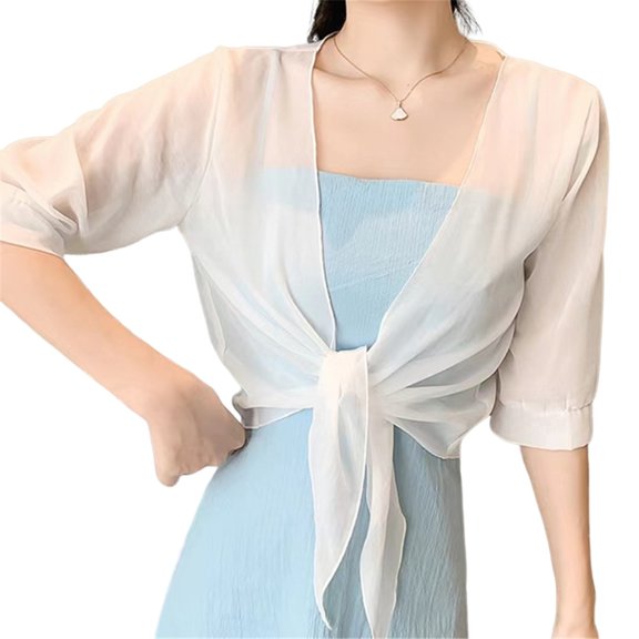 XISAOK Tie Front Top Short Sleeve Shrug Boleros Cardigans Lightweight Summers Jackets