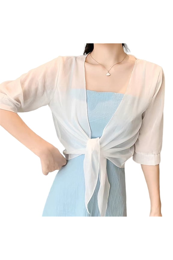 Tie Front Top Short Sleeve Shrug Boleros Cardigans Lightweight Summers Jackets