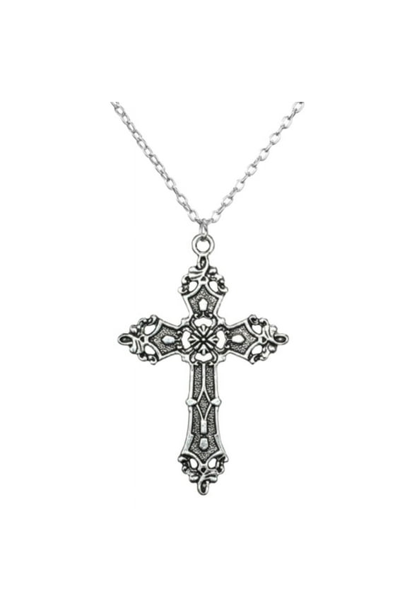 Vintage for Cross Necklace Aesthetic Gothic Pendant Necklace Chain Rustproof