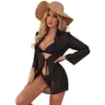 thumbnail image 1 of XISAOK Women Chiffon Kimono Cardigan Sexy Sheer Lapel Open Front Cover Up Beach Blouse, 1 of 20