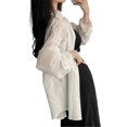 thumbnail image 1 of XISAOK Women Sheer Chiffon Oversized Blouses Top Long Sleeve Collared Button Up Shirt, 1 of 20