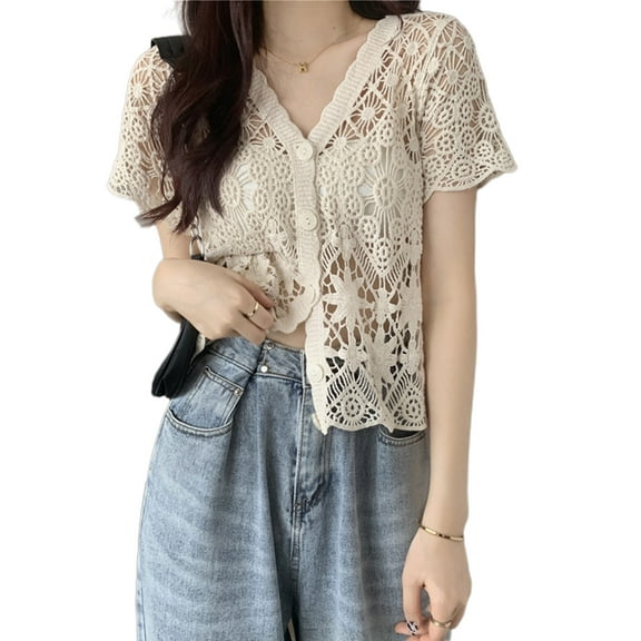 XISAOK Women's Summer Open Front Cardigan Lace Hollow Shrug Cropped Shrug Cardigan