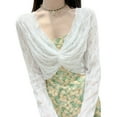 thumbnail image 1 of XISAOK Womens Sweet Sheer Cropped Long Sleeve Mesh Lace Elegant Ruffle Crop Cardigans, 1 of 17