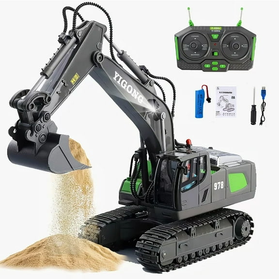 XITZ  1:20 Remote Control Excavator,11 Channel RC Construction Vehicles Toys,2.4Ghz 680° Rotation Sand Digger Truck with Metal Shovel ,for Boys Kids Age 6+ Year Old