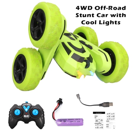 XITZ RC Stunt Car for Kids,4WD Off-Road Vehicle with Cool Lights 2.4Ghz Double Sided Remote Control Cars Gift Toy for for Boys Girls Age 3+