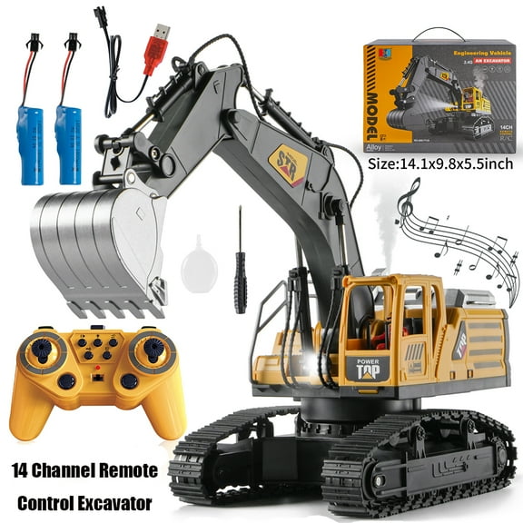 XITZ Remote Control Excavator for Kids, 14 Channel RC Truck with Lights & Sound,2.4GHz 680 Rotating Sand Digging Construction Vehicle Toy,for Age 3+ Boys Girls