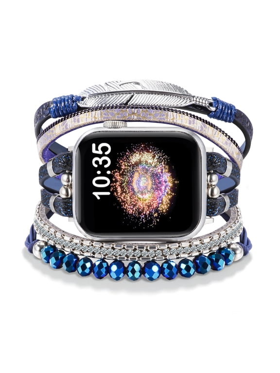 Boho Bands for Women Compatible for Apple Watch 38mm 40mm 41mm 42mm 44mm 45mm 46mm, Watch Bands Bracelet Multilayer Wrap Strap iWatch Series 10 9 8 7 6 5 4 3 2 1 SE