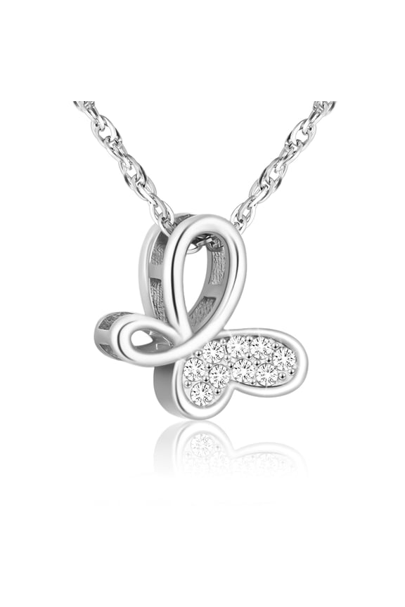 Cremation Urn Necklace for Ashes with Crystal Butterfly Urn Jewelry Stainless Steel Memorial Keepsake Urn Pendant for Women