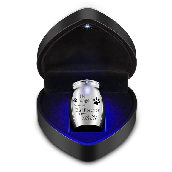 XIUDA 1.57 inches Mini Pet Memorial Small Urns for Dog and Cat Ashes, Stainless Steel Cremation Urn, Pet Paw Print Keepsake Urn for Ashes - No Longer by My Side Forever in My Heart
