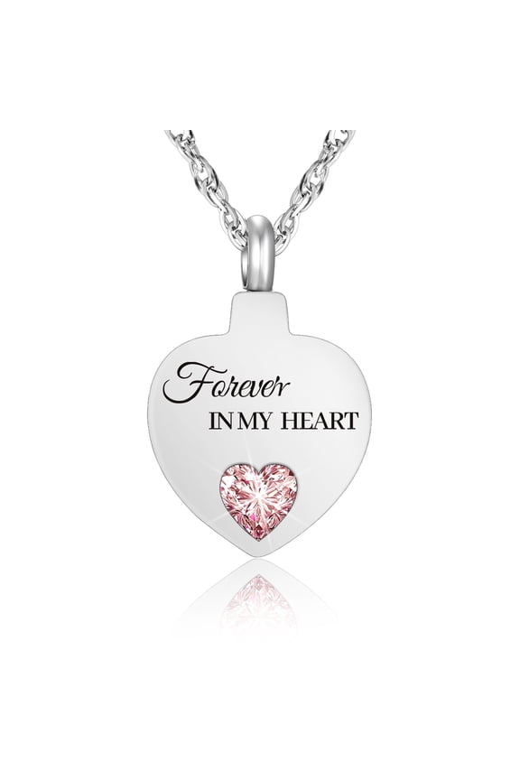Crystal Cremation Urn Necklace for Ashes Keepsake Birthstone Cremation Jewelry Heart Ashes Necklace for Women Stainless Steel Memorial Pendant - Forever In My Heart
