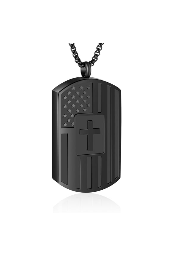 Flag Tag Urn Necklace for Ashes Cross Tag Cremation Jewelry for Ashes Stainless Steel Ashes Necklace for Women Men
