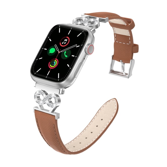 XIUDA Genuine Leather Band Compatible with Apple Watch Women 38mm/40mm/41mm/42mm/44mm/45mm/46mm, Leather Apple Watch Band Women 8-Shaped Metal Crown for iWatch Series 10 9 8 SE 7 6 5 4 3 2 1 Se/Se 2