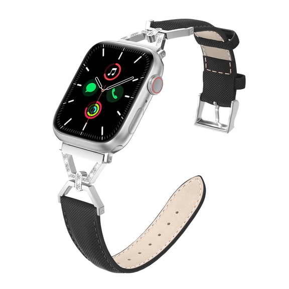 XIUDA Genuine Leather Band Compatible with Apple Watch Women 38mm/40mm/41mm/42mm/44mm/45mm/46mm, Leather Apple Watch Band Women 8-Shaped Metal Crown for iWatch Series 10 9 8 SE 7 6 5 4 3 2 1 Se/Se 2