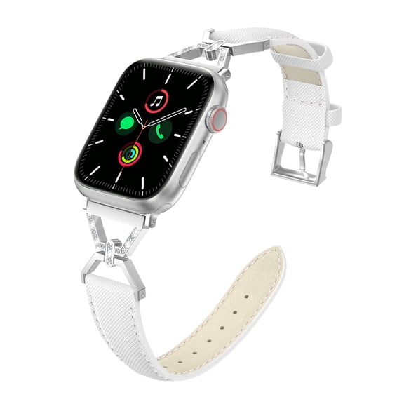 XIUDA Genuine Leather Band Compatible with Apple Watch Women 38mm/40mm/41mm/42mm/44mm/45mm/46mm, Leather Apple Watch Band Women 8-Shaped Metal Crown for iWatch Series 10 9 8 SE 7 6 5 4 3 2 1 Se/Se 2