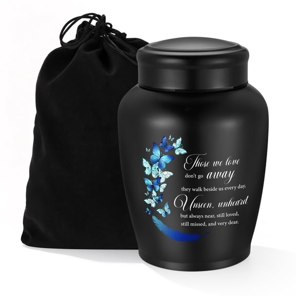 XIUDA Large Stainless Steel Urn for Human Ashes - 8.5 Inch Decorative Funeral Urn, Butterfly Cremation Keepsake for Men Women, Black Memorial Keepsake for Ashes