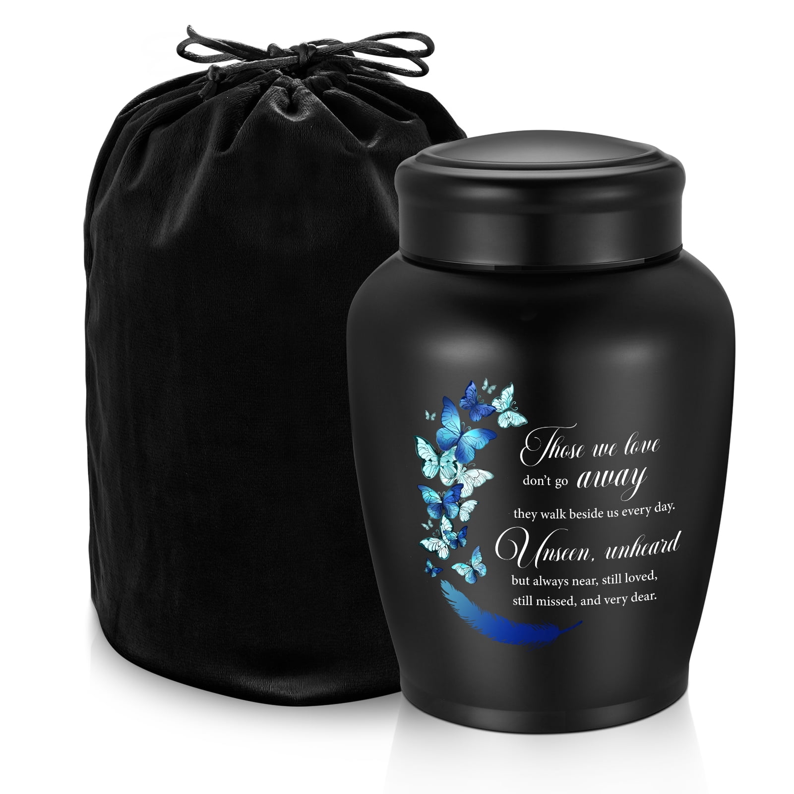 XIUDA Large Stainless Steel Urn for Human Ashes - 8.5 Inch Decorative Funeral Urn, Butterfly Cremation Keepsake for Men Women, Black Memorial Keepsake for Ashes