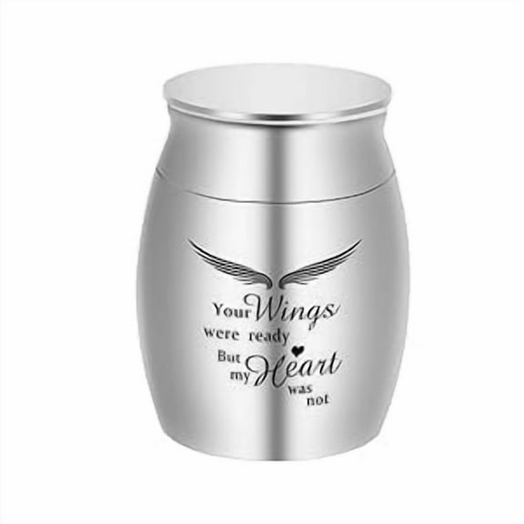 XIUDA Mini Keepsake Urns for Human Ashes 1.57 Inch Mini Cremation Urns for Ashes Stainless Steel Memorial Ashes Holder-Your Wings were Ready, But My Heart was Not