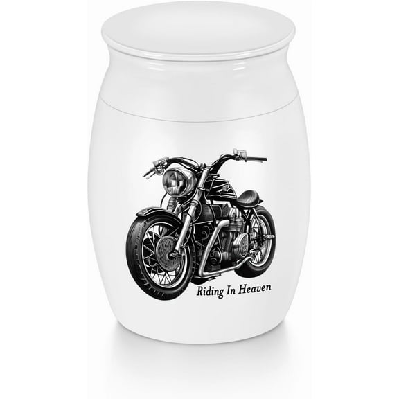 XIUDA Mini Urns Stainless Steel Decorative Cremation Keepsake for Ashes 1.57 Small Urns Memorial Ashes Urn with Black Motorcycle - Riding in Heaven