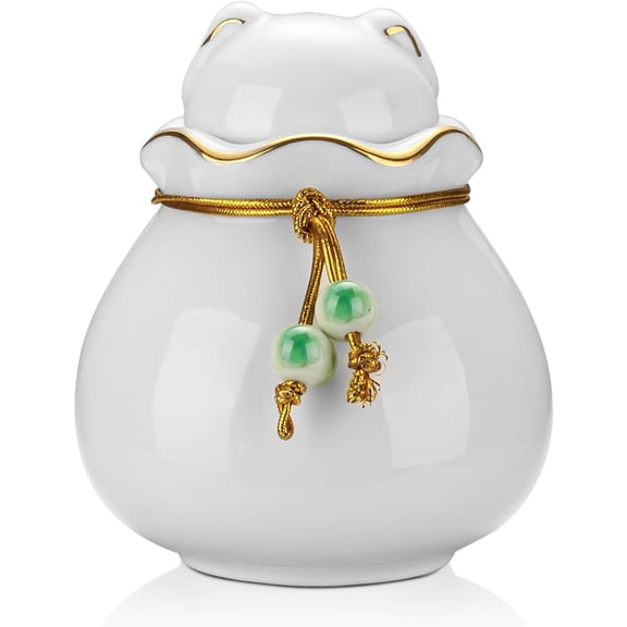 XIUDA Pet Memorial Urn for Cat or Dog Ashes - 3.54"x3.15" Elegant Ceramic Keepsake Holder with Cat-Shaped Lid & Gold Trim, Small Cyan Urn for Pet Ashes