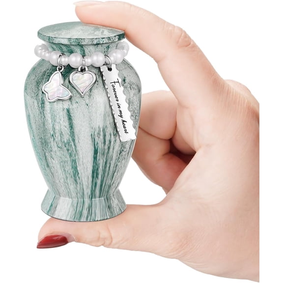 XIUDA Small Urns for Human Ashes 2.85 Inch Mini Cremation Urns for Mom Dad Aluminum Mini Urns for Ashes Small Keepsake Urn -Lake Green