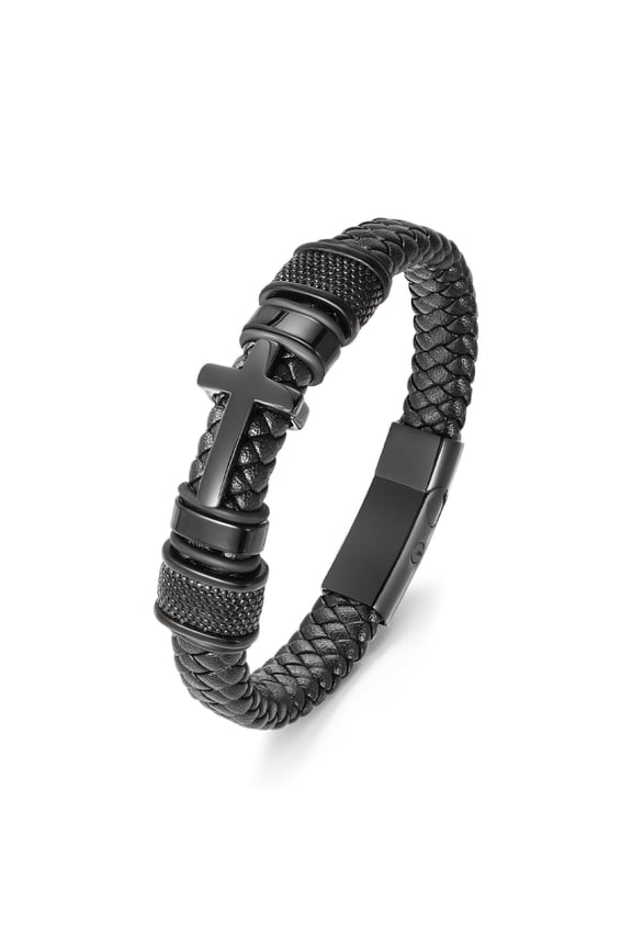 Urn Bracelet for Ashes Cross Cremation Jewelry Leather Cremation Bracelets Stainless Steel Ashes Bracelet Memorial Keepsake of Loved Ones Cuff Braided Wristband for Men Women