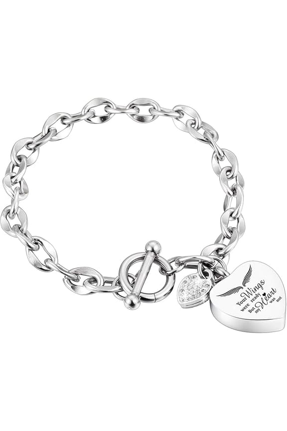 Urn Bracelet for Ashes - Cremation Bracelet with Heart Locket Holder - Bangle Link Chain for Women & Men