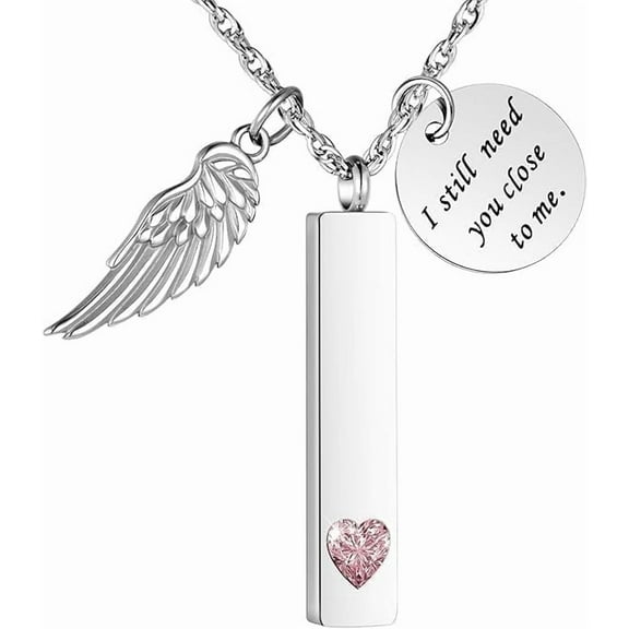 XIUDA Cremation Jewelry for Ashes with Angel Wing Charm Vertical Bar Urn Necklace Stainless Steel Memorial Keepsake Pendant for Women
