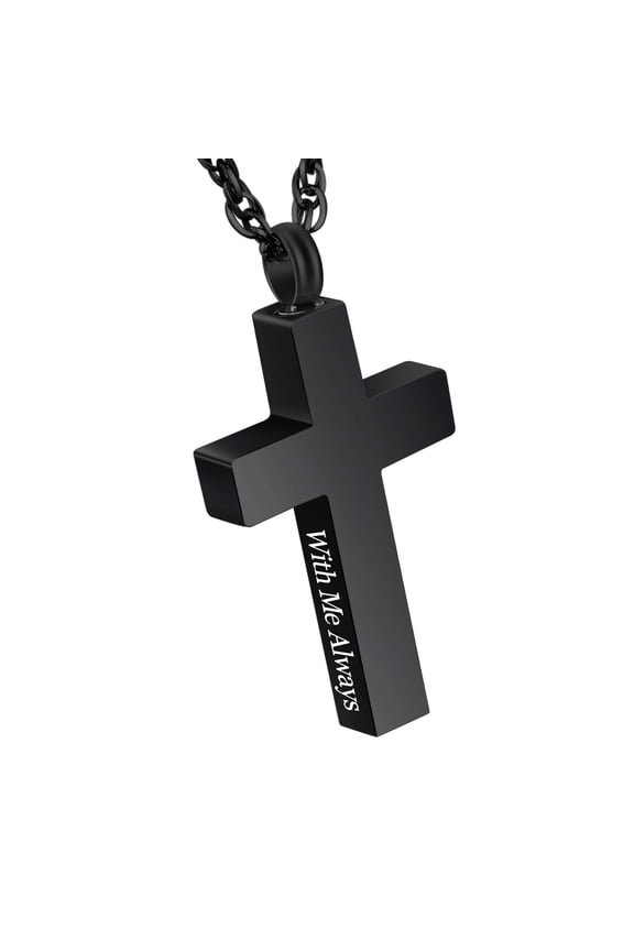 Urn Necklace for Ashes, Cross Stainless Steel Cremation Jewelry Memorial Pendant Keepsake for Men -Black