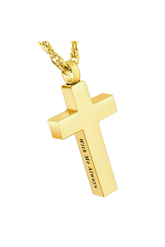 Urn Necklace for Ashes, Cross Stainless Steel Cremation Jewelry Memorial Pendant Keepsake for Men -Gold